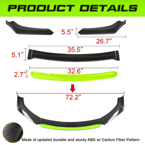 Xotic Tech Front Bumper Lip Chin Spoiler Splitter Diffuser Protector Body Kit Compatible with Honda Accord Civic or Volkswagen MK5 MK6 MK7 or Kia Optima or Mitsubishi Lancer, 4pcs
