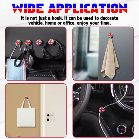 x xotic tech Hanger Stick on Car Dashboard Hook Holder Sticky Wall for Mask Key Fob USB Earphone Cable Sunglasses Compatible with Mini Cooper Accessories Universal (2 Pack, Union Jack Flag)