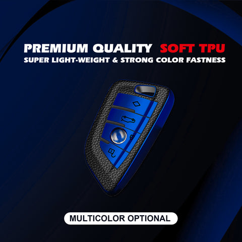 Smart Key Fob Shell Protect Cover Blue TPU Leather For BMW 2 3 5 7 X1 X3 X5 X6