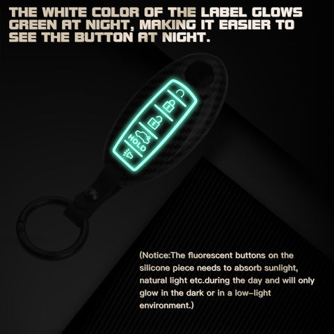 Carbon Fiber Style Full Seal Key Fob Holder Night-Luminous For Infiniti Nissan