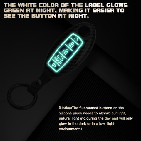 Carbon Fiber Style Full Seal Key Fob Holder Night-Luminous For Infiniti Nissan