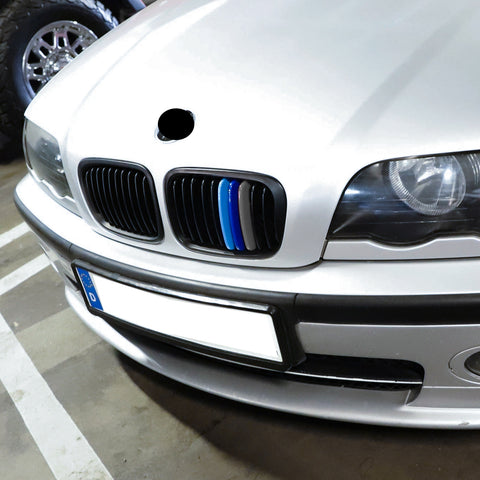 Tri-Colored Front Kidney Grille Strips Clip Cover For BMW 3 Series E46 1999-2001