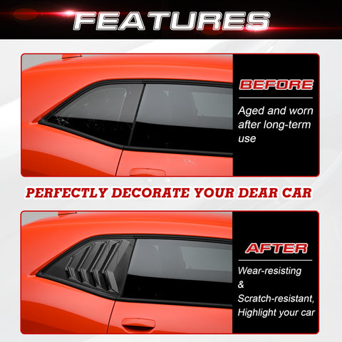 Car Exterior Rear Side Window Louvers Windshield Trim for Dodge Challenger 2008+