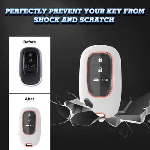 White TPU w/Leather Texture Full Protect Remote Key Fob For Honda Accord 2022+