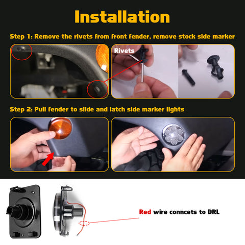 x xotic tech Smoked Lens Turn Signal Lights White Halo Ring DRL Amber LED Front Grill Indicator Parking Lights Lamp Assembly Replacement Compatible with Jeep Wrangler JK JKU 2007-2018