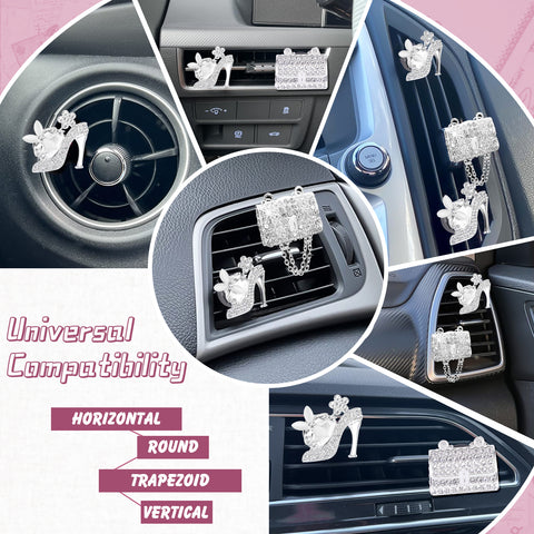 Crystal High Heel & Handbag Car Air Fresheners Diffuser Vent Clips Combo Kit