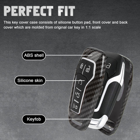 Carbon Fiber Texture Remote Key Holder Case Skin For Ford Mustang Edge Fusion Lincoln