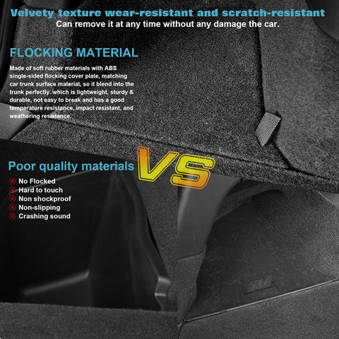 Interior ABS Center Console Armrest Hidden Cubby Drawer Storage Box + Rear Trunk Left Side Grocery Bin Box Organizer Protector Packet w/Lid Combo Kit Compatible with Tesla Model 3 2021-2023