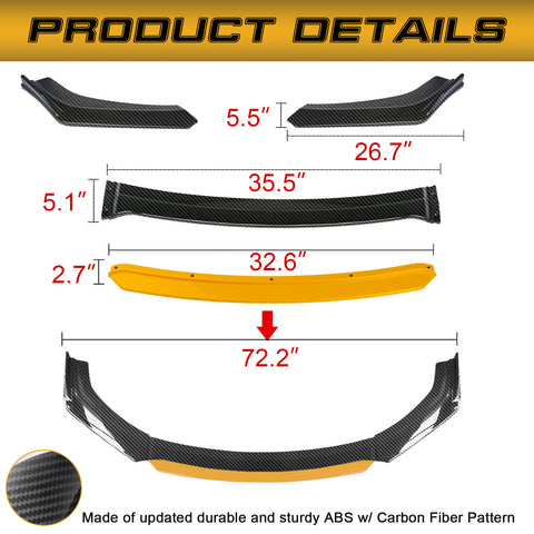 Xotic Tech Front Bumper Lip Chin Spoiler Splitter Diffuser Protector Body Kit Compatible with Honda Accord Civic or Volkswagen MK5 MK6 MK7 or Kia Optima or Mitsubishi Lancer, 4pcs