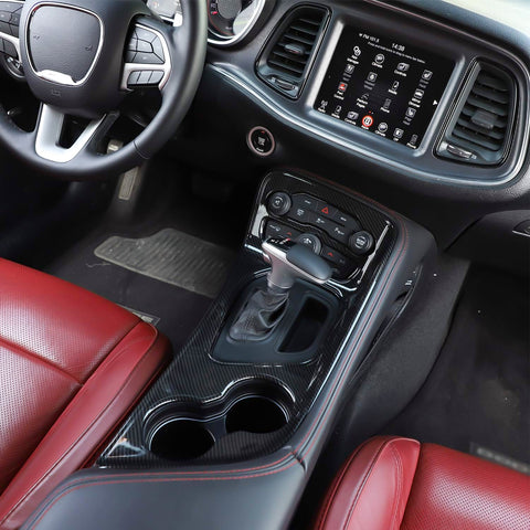 Car Interior Gear Shift Panel Cover Trim Accessories Decoration, Carbon Fiber Pattern, Compatible with Dodge Challenger 2015-up