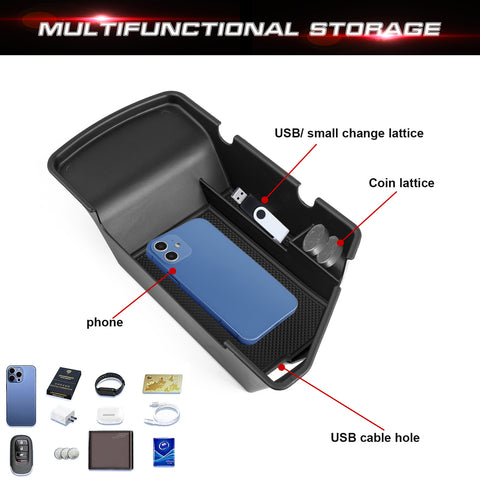 Center Console Organizer, Insert Armrest Secondary Storage Box Tray Accessories Compatible with Dodge Challenger 2015-2023
