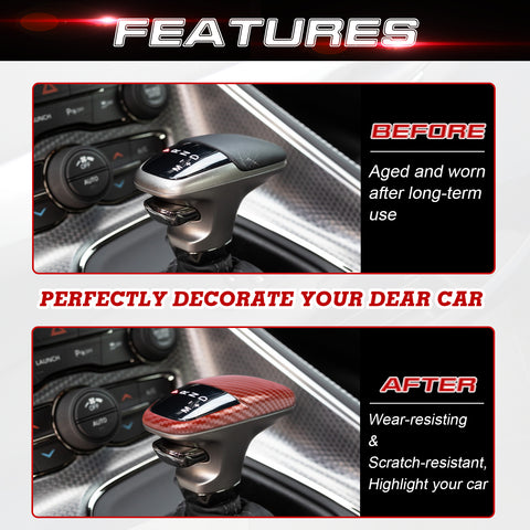 Gear Shift Knob Cover Trim Compatible with Dodge Challenger Charger 2015-up, Durango 2018-up Interior Accessories Decoration