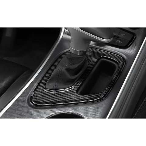 Car Interior Gear Shift Media Panel Cover Trim Accessories Decoration, Carbon Fiber Pattern, Compatible with Dodge Challenger 2015-up