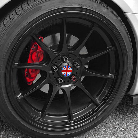 4x Black/Grey Union Jack UK Flag Style Wheel Center Cap Covers For MINI Coopers