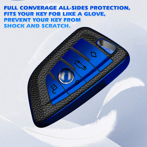 Smart Key Fob Shell Protect Cover Blue TPU Leather For BMW 2 3 5 7 X1 X3 X5 X6