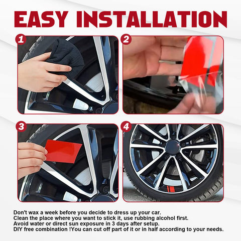 Auto Universal Fit Racing Style 4Pcs Front Hood Fender Double Hash Stripe Stickers + 6Pcs Reflective Wheels Rim Safety Warning Stickers+ 4Pcs Rearview Mirror Slash Mark Decals Set