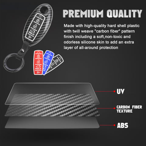 Carbon Fiber Style Full Seal Key Fob Holder Night-Luminous For Infiniti Nissan