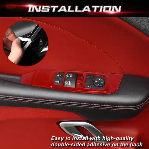Window Lift Trim Door Lock Switch Panel Cover Compatible with Dodge Challenger 2015-up Interior Accessories Decoration 2Pcs/Set