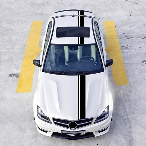 Xotic Tech Left Side Vinyl Car Decal Sporty Stripe Decor Sticker for Mercedes Benz C Class Hood Roof Rear Trunk Black