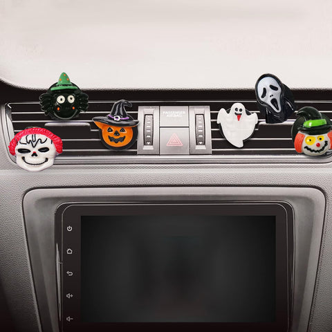 x xotic tech 6PCS Halloween Air Vent Clip Cute Pumpkin Ghost Witch Hat Spider Car Air Freshener Charm Dashboard Air Conditioning Outlet Clip Personalized Interior Decoration Accessories
