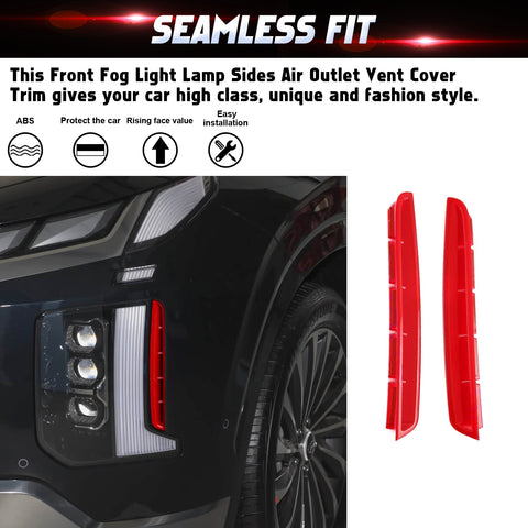 Glossy Red Front Fog Light Air Inlet Cover Trim For Hyundai Palisade 2023-2025