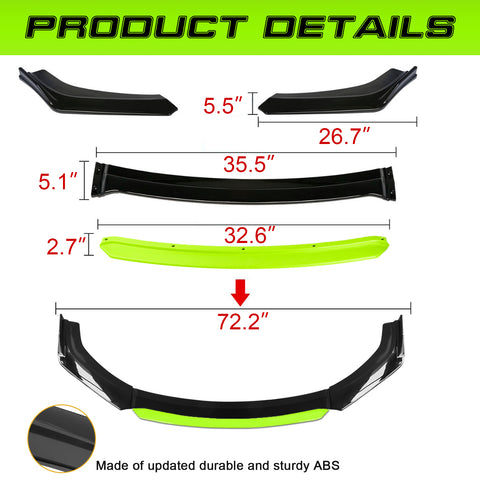 Xotic Tech Front Bumper Lip Chin Spoiler Splitter Diffuser Protector Body Kit Compatible with Honda Accord Civic or Volkswagen MK5 MK6 MK7 or Kia Optima or Mitsubishi Lancer, 4pcs