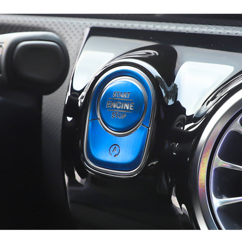 Keyless Engine Start Push Button Power Ignition Switch Cover + Surrounding Ring On/Off Button Trim Compatible with Mercedes-Benz W177 A Class, C118 CLA Class, X247 GLB Class, H247 GLA Class (Blue)