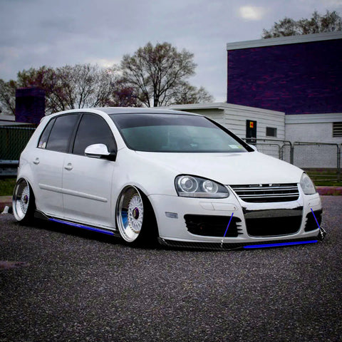 Front Bumper Lip Chin Spoiler+ 2M Side Skirt Winglets Diffusers+ Adjustable 10"-13" Support Rod Compatible with Honda Accord Civic or VW MK5 MK6 MK7 or Kia Optima, Carbon Fiber w/Blue