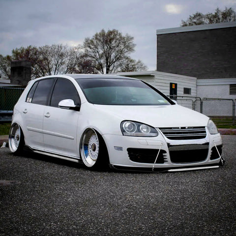 Front Bumper Lip Chin Spoiler+ 2M Side Skirt Winglets Diffusers+ Adjustable 10"-13" Support Rod Compatible with Honda Accord Civic or VW MK5 MK6 MK7 or Kia Optima, Glossy Black w/White