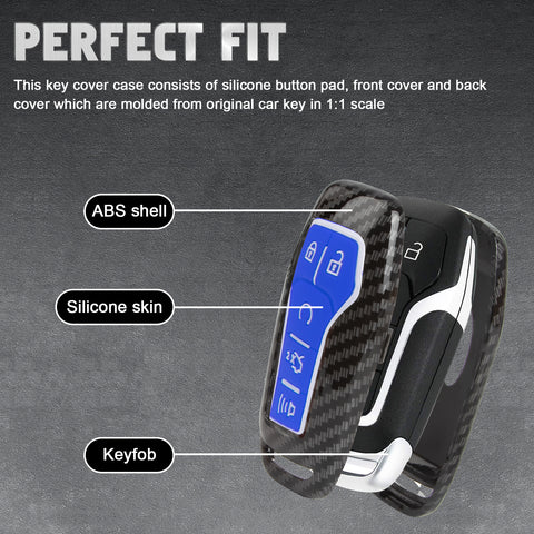 Carbon Fiber Texture Remote Key Holder Case Skin For Ford Mustang Edge Fusion Lincoln