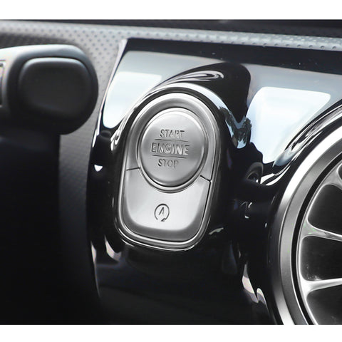 Keyless Engine Start Push Button Power Ignition Switch Cover + Surrounding Ring On/Off Button Trim Compatible with Mercedes-Benz W177 A Class, C118 CLA Class, X247 GLB Class, H247 GLA Class (Silver)
