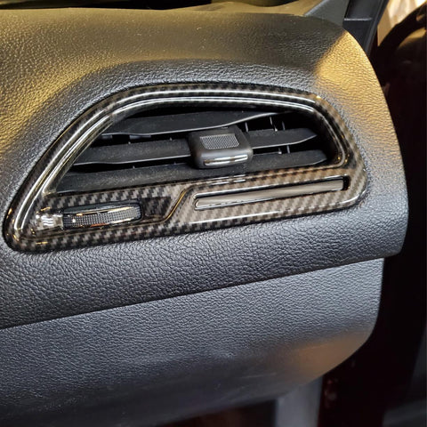 Car Interior Center Console Air Condition Outlet Vent Frame Cover Trim Accessories Decoration, Carbon Fiber Pattern, Compatible with Dodge Challenger 2015-UP