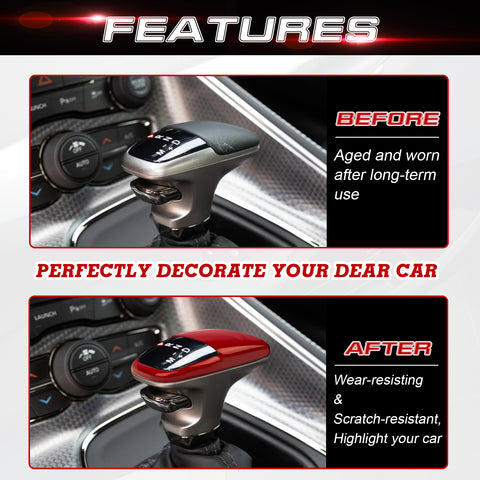 Gear Shift Knob Cover Trim Compatible with Dodge Challenger Charger 2015-up, Durango 2018-up Interior Accessories Decoration