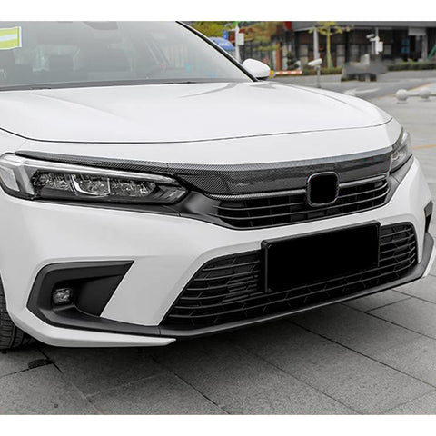 Set Carbon Fiber Style Front Upper Bumper Grille+Lip Cover For Honda Civic 22-up