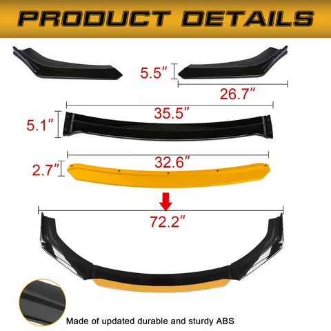 Xotic Tech Front Bumper Lip Chin Spoiler Splitter Diffuser Protector Body Kit Compatible with Honda Accord Civic or Volkswagen MK5 MK6 MK7 or Kia Optima or Mitsubishi Lancer, 4pcs