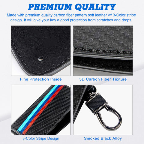 x xotic tech M-Colored Stripe Carbon Fiber Leather Remote Key Fob Cover Case Compatible with BMW Older 1 3 5 6 Series X3 X5 X6 Z4
