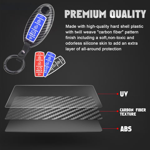 Carbon Fiber Style Full Seal Key Fob Holder Night-Luminous For Infiniti Nissan