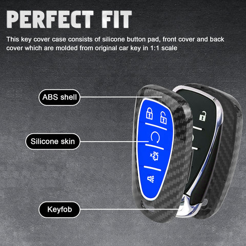 Carbon Fiber Style Smart Key Fob Case Cover w/Chain For Ford Chevy Camaro Malibu