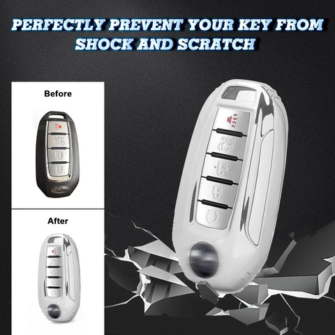 Xotic Tech Soft Silver TPU Full Covered Transparent Button Remote Control Key Fob Shell Protector Compatible with Infiniti Q50 Q60 QX50 QX55 QX60