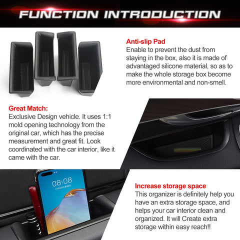 Door Side Organizer Tray, Insert Driver and Passenger Door Armrest Pocket Storage Box Compatible with Ram 1500 2019-2023 (Not fit Ram 2500 and Ram 3500) - 4PCS