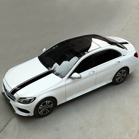 Xotic Tech Left Side Vinyl Car Decal Sporty Stripe Decor Sticker for Mercedes Benz C Class Hood Roof Rear Trunk Black