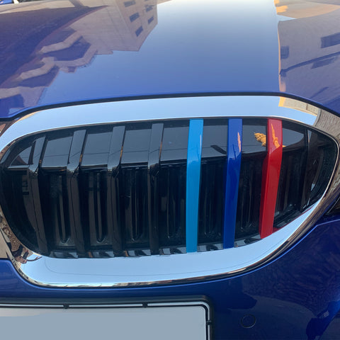 x xotic tech M-Colored Stripe Grille Insert Trims Compatible with BMW 3 Series G20 2023 330i 330e 320i 320d Sedan Kidney Grill (8-Beams Standard Grille)