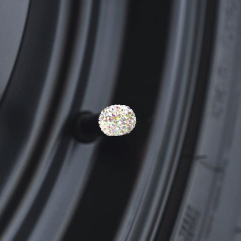 4x Handmade Crystal Rhinestone Universal Car Tire Valve Caps Chrome Accessories