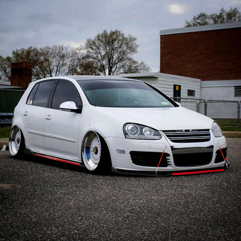 Front Bumper Lip Chin Spoiler+ 2.2M Side Skirt Winglets Diffusers+ Adjustable 10"-13" Support Rod Compatible with Honda Accord Civic or VW MK5 MK6 MK7 or Kia Optima, Carbon Fiber w/Red