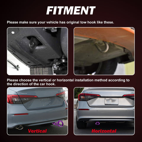 Xotic Tech Auto Aluminum JDM Rear Tow Hook Kit Racing Style Trailer Towing Ring Decoration Car Accessories , Universal Fit Car , Truck , SUV , Most Vehicles (Purple)