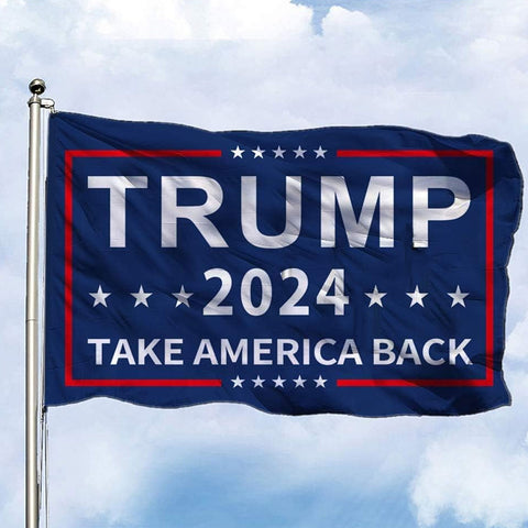 Trump 2024 Flag, Double Sided 3 Ply Take America Back Flag 3x5FT Polyester with Durable Canvas Header and 2 Brass Grommets for Indoor Outdoor Decoration w/Wristbands Set for Supporters Fans