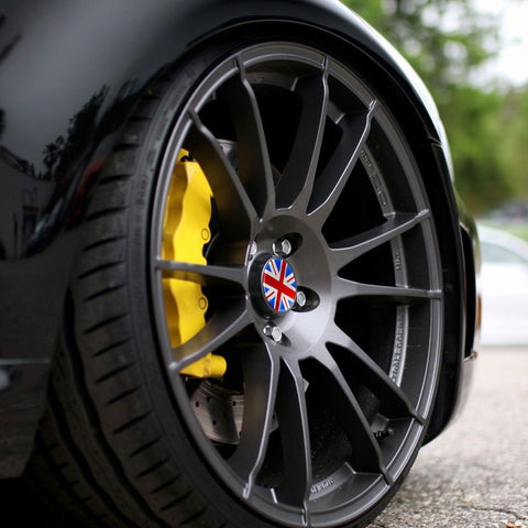 4x Black/Grey Union Jack UK Flag Style Wheel Center Cap Covers For MINI Coopers