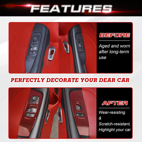 Window Lift Trim Door Lock Switch Panel Cover Compatible with Dodge Challenger 2015-up Interior Accessories Decoration 2Pcs/Set