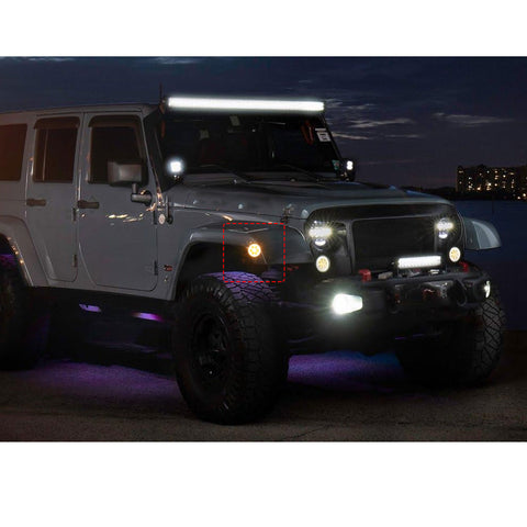 x xotic tech Smoked Lens Turn Signal Lights White Halo Ring DRL Amber LED Front Grill Indicator Parking Lights Lamp Assembly Replacement Compatible with Jeep Wrangler JK JKU 2007-2018