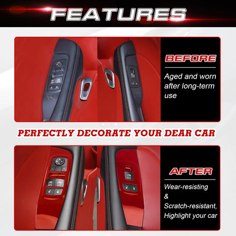 Window Lift Trim Door Lock Switch Panel Cover Compatible with Dodge Challenger 2015-up Interior Accessories Decoration 2Pcs/Set